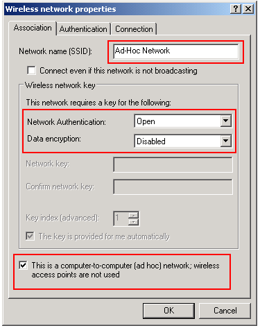Ad Hoc Network configuration
