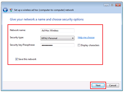 Ad Hoc Wireless Network configuration