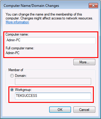 Windows 7 Change Computer name/domain