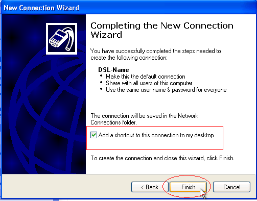 Completing the New Connection Wizard for PPPoE