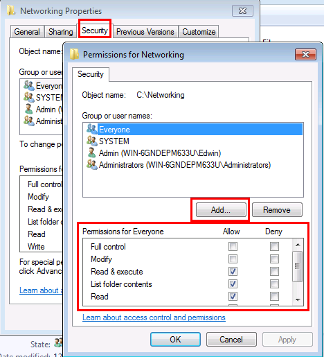 Windows 7 File Sharing Settings