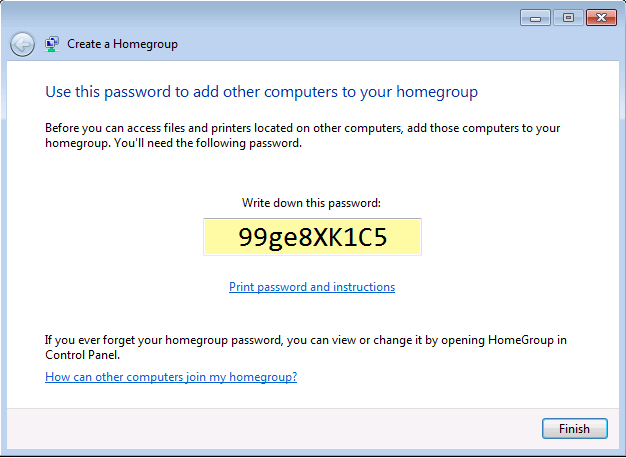 Create a password for your homegroup