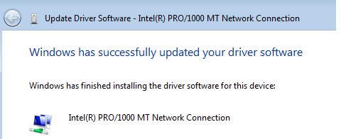 Network Driver successfully installed in Windows Vista