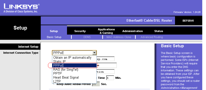 Linksys configure PPPoE