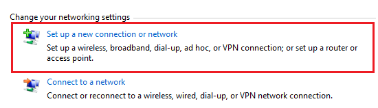 Windows 7 Set up a new connection or network
