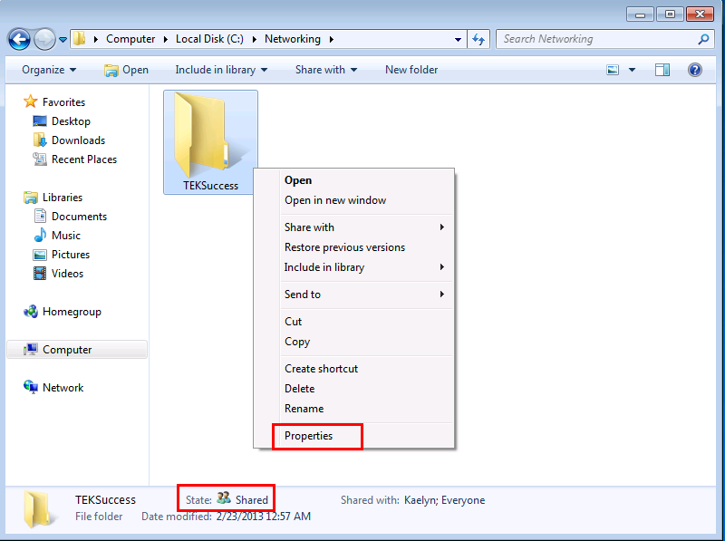 Password protected file sharing in Windows 7
