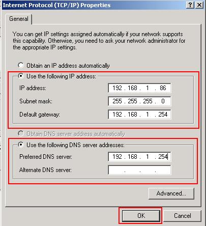 Windows XP Static IP Configuration