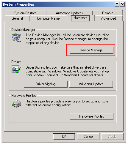 System Properties in Windows XP