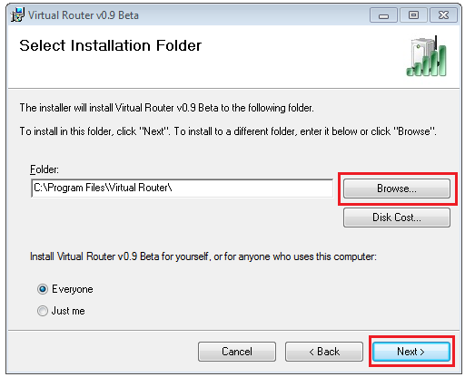 Virtual Router select Installation folder