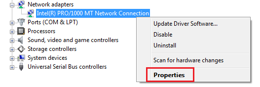 Windows Vista network adapter properties