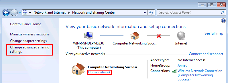 Network and Sharing Center in Windows 7