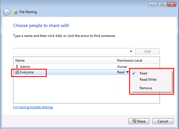 Windows 7 File Sharing Wizard