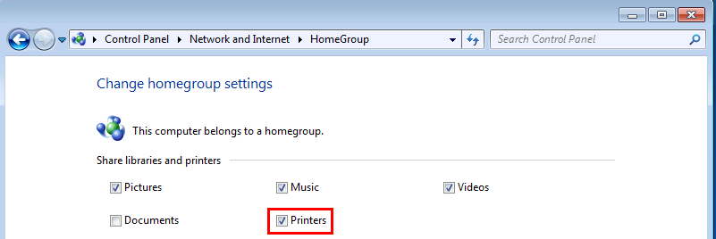 Windows 7 HomeGroup Printers
