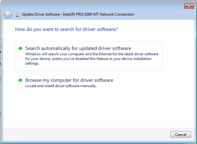 Windows 7 Search for driver software