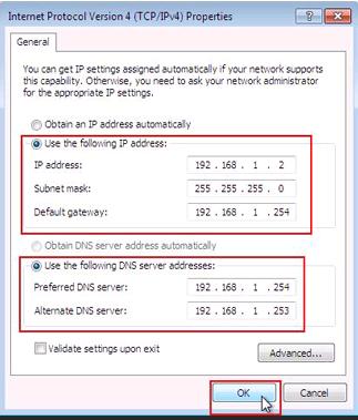 TCP/IP Version 4 Properties in Windows 7