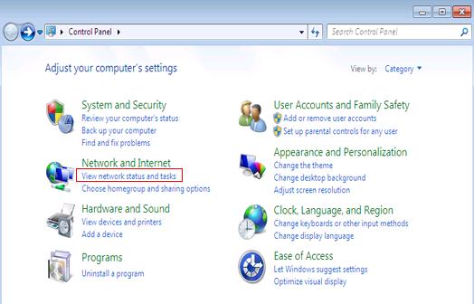 Windows 7 View Network Status and Tasks