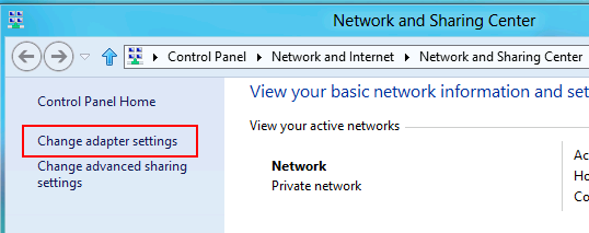 Windows 8 Network and Sharing Center