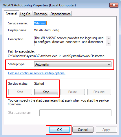 WLAN AutoConfig Properties