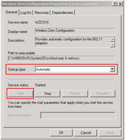 Wireless Zero Configuration Properties