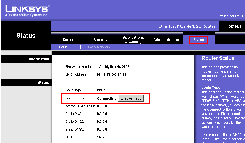 Linksys Status