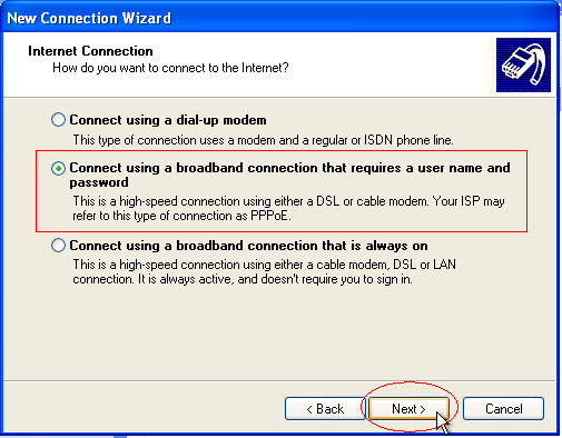 Connect using a broadband connection that requires a user name and password