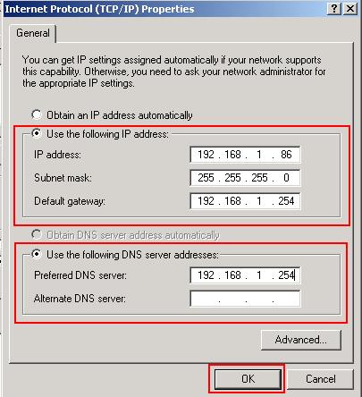 Windows XP Static IP Configuration Windows XP Static IP Configuration