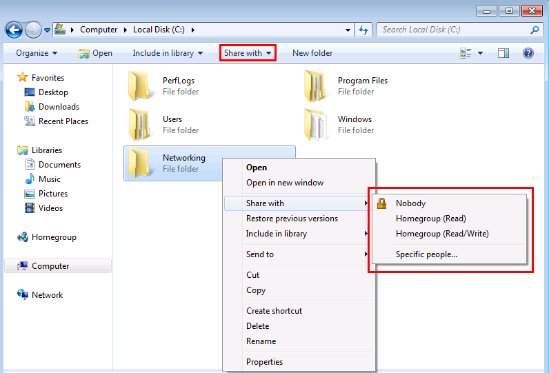 Windows 7 simple file sharing